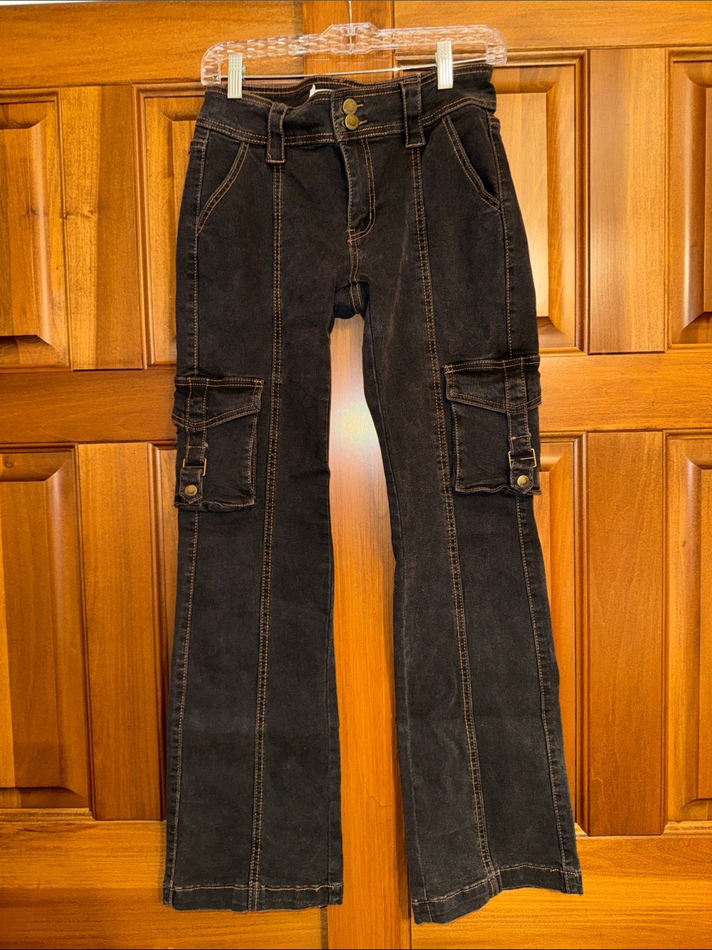 Dollhouse Black Cargo Flare Jeans with Utility Pockets